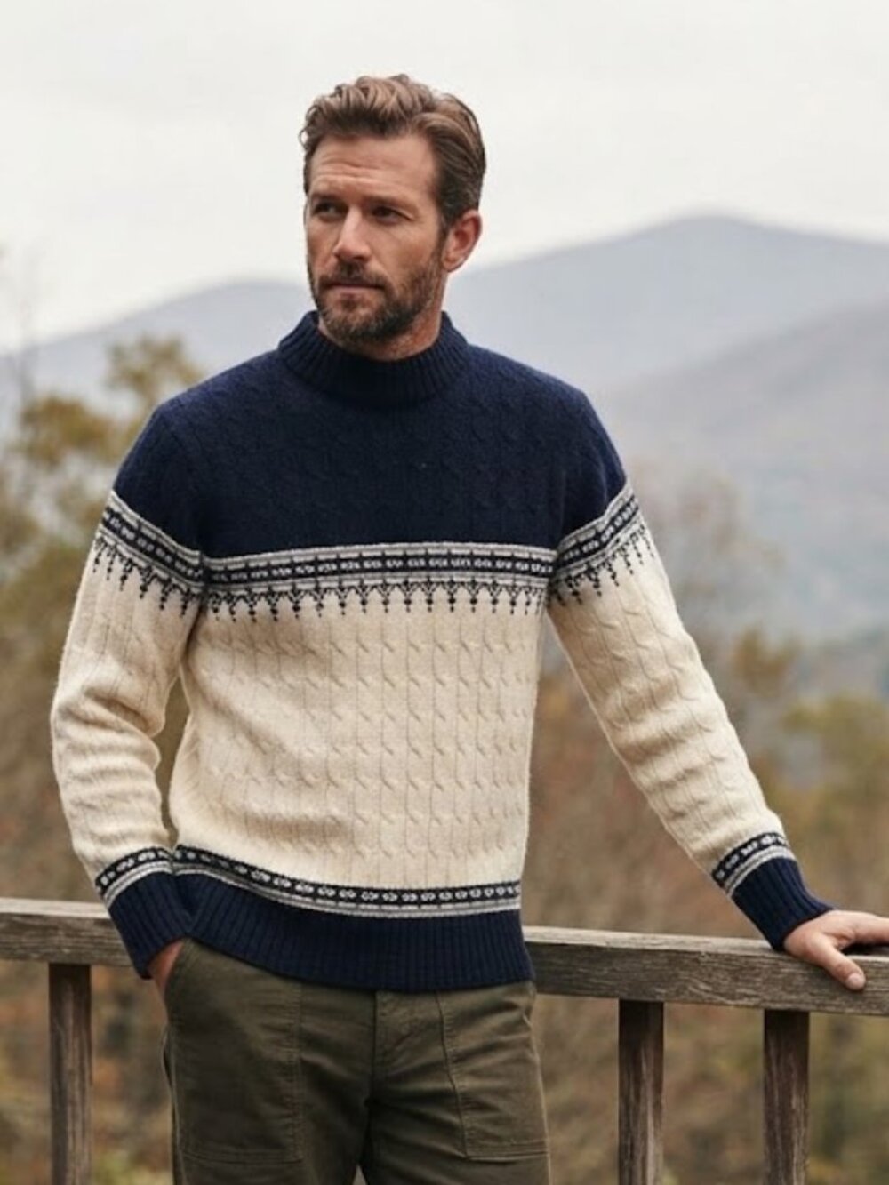Vintage Lord Jeff Sweater Men's Medium Crew Fair Isle Knit Made USA 80s Nordic